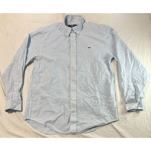 Vineyard Vines Button Up Shirt Whale Shirt Men's Size S White Blue Pinstriped